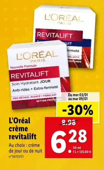 Lidl L'Oréal crème revitalift offre