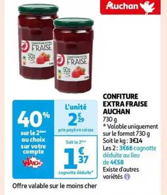Auchan CONFITURE EXTRA FRAISE offre
