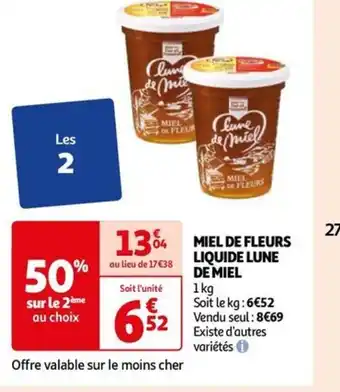 Auchan MIEL DE FLEURS LIQUIDE LUNE DE MIEL 1kg offre