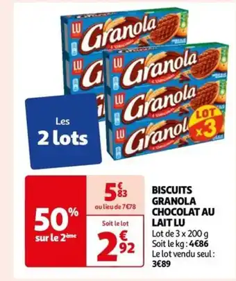Auchan BISCUITS GRANOLA CHOCOLAT AU LAIT LU offre