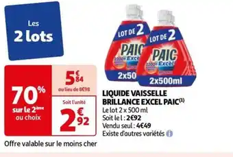 Auchan LIQUIDE VAISSELLE BRILLANCE EXCEL PAIC offre