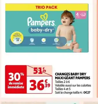 Auchan CHANGES BABY DRY MAXI GÉANT PAMPERS offre