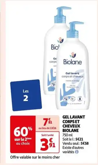 Auchan GEL LAVANT CORPS ET CHEVEUX BIOLANE offre