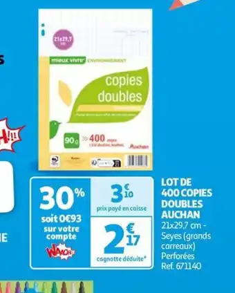 Auchan LOT DE 400 COPIES DOUBLES AUCHAN offre