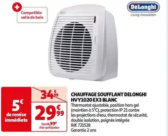 Auchan CHAUFFAGE SOUFFLANT DELONGHI HVY1020 EX3 BLANC offre