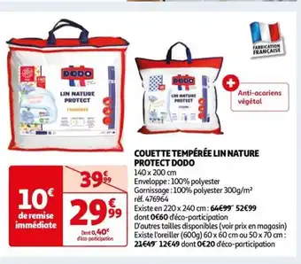 Auchan COUETTE TEMPÉRÉE LIN NATURE PROTECT DODO offre