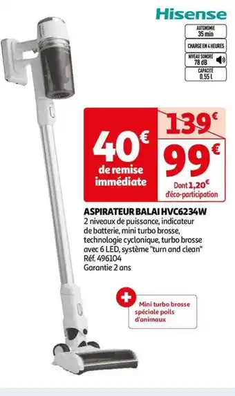 Auchan ASPIRATEUR BALAI HVC6234W offre