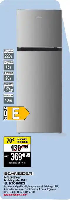 Migros Réfrigérateur double porte 304 L réf. SCDD304HXE offre