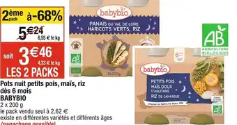 Cora x Carrefour Pots nuit petits pois, maïs, riz dès 6 mois BABYBIO offre