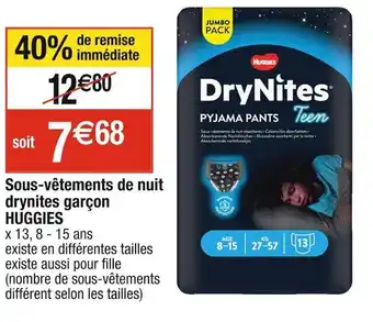Cora x Carrefour Sous-vêtements de nuit drynites garçon HUGGIES offre
