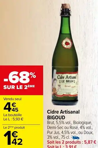 Carrefour Market Cidre Artisanal BIGOUD offre