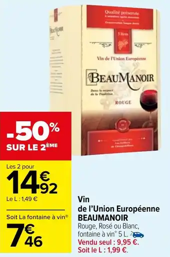 Carrefour Market Vin de l'Union Européenne BEAUMANOIR offre