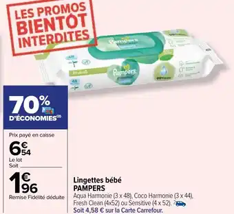 Carrefour Market Lingettes bébé PAMPERS offre