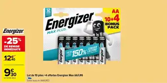 Carrefour Market Lot de 10 piles +4 offertes Energizer Max AA/LR6 offre