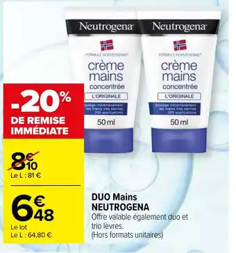Carrefour maPara parapharmacie DUO Mains NEUTROGENA offre
