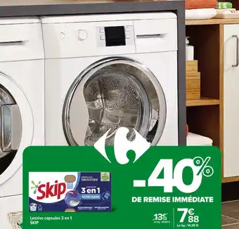 Carrefour Contact Lessive capsules 3 en 1 SKIP offre