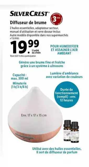 Lidl Diffuseur De Brume Silver Crest offre