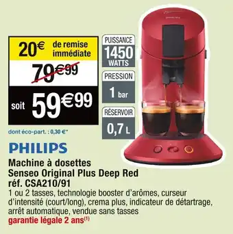 Cora x Carrefour Machine à dosettes Senseo Original Plus Deep Red offre