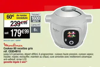 Cora x Carrefour Cookeo 80 recettes gris réf. CE854B10 offre