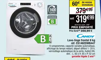 Cora x Carrefour Lave-linge frontal 8 kg réf. CS1482DWB447 offre