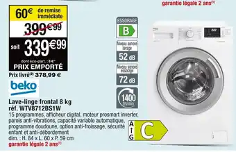 Cora x Carrefour Lave-linge frontal 8 kg réf. WTV8712BS1W offre