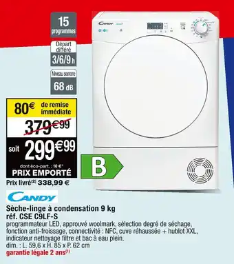 Cora x Carrefour Sèche-linge à condensation 9 kg réf. CSE C9LF-S offre
