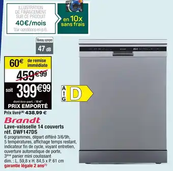 Cora x Carrefour Lave-vaisselle 14 couverts réf. DWF147DS offre