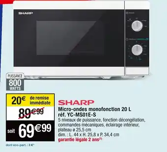 Cora x Carrefour Micro-ondes monofonction 20 L réf. YC-MS01E-S offre