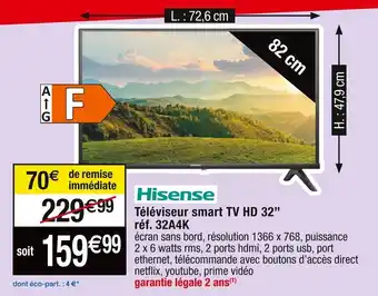 Cora x Carrefour Téléviseur smart TV HD 32" réf. 32A4K offre