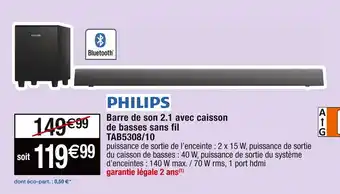 Cora x Carrefour Barre de son 2.1 avec caisson de basses sans fil TAB5308/10 offre