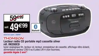Cora x Carrefour Lecteur radio CD portable mp3 cassette silver réf. RK200CD offre