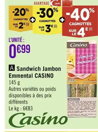 Casino Supermarchés Casino sandwich jambon emmental offre