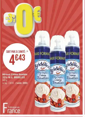 Casino Supermarchés Bridelice aérosol crème fouettée 20% m.g offre