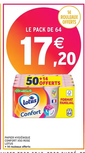 Intermarché Lotus papier hygiénique confort x50 rose offre