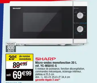 Cora x Carrefour Sharp micro-ondes monofonction 20 l offre