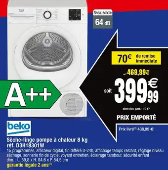 Beko sèche-linge pompe à chaleur 8 kg