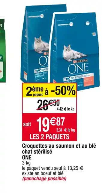 Cora x Carrefour One croquettes au saumon et au blé chat stérilisé offre