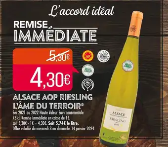 Match L’âme du terroir alsace aop riesling offre