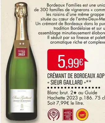 Match Crémant de bordeaux aop sieur gaillard offre