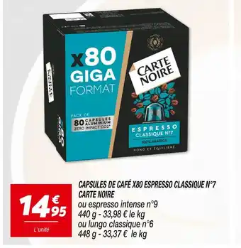 Carte noire capsules de café x80 espresso classique n°7