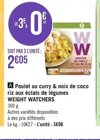 Géant Casino A Poulet au curry & noix de coco riz aux éclats de légumes WEIGHT WATCHERS 300 g offre