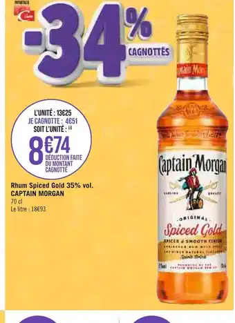 Géant Casino Rhum Spiced Gold 35% vol. CAPTAIN MORGAN offre