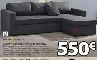 JYSK CANAPÉ CONVERTIBLE AVEC MÉRIDIENNE MARSLEV offre