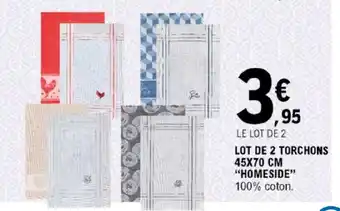 E.Leclerc LOT DE 2 TORCHONS 45X70 CM "HOMESIDE" offre