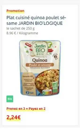 Carrefour Drive Plat Cuisiné Quinoa Poulet Sésame Jardin Bio'logique offre