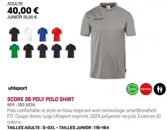 Sport 2000 SCORE 26 POLY POLO SHIRT offre