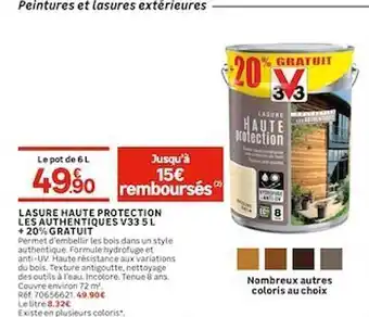 Lasure Haute Protection Les Authentiques V33 5l + 20% Gratuit