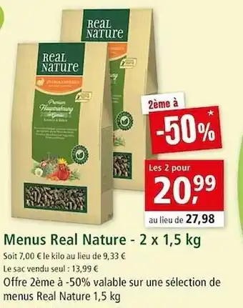 Maxi Zoo Menus Real Nature - 2 X 1,5 Kg offre