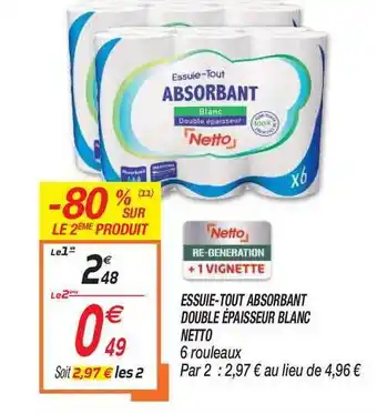 Netto Essuie-tout Absorbant Double épaisseur Blanc Netto offre