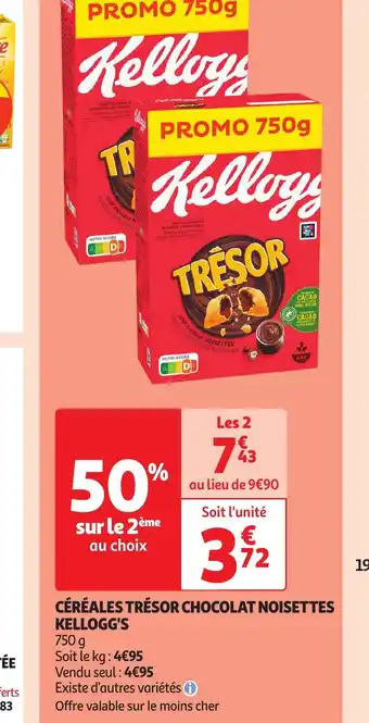 Auchan Supermarché CÉRÉALES TRÉSOR CHOCOLAT NOISETTES KELLOGG'S offre